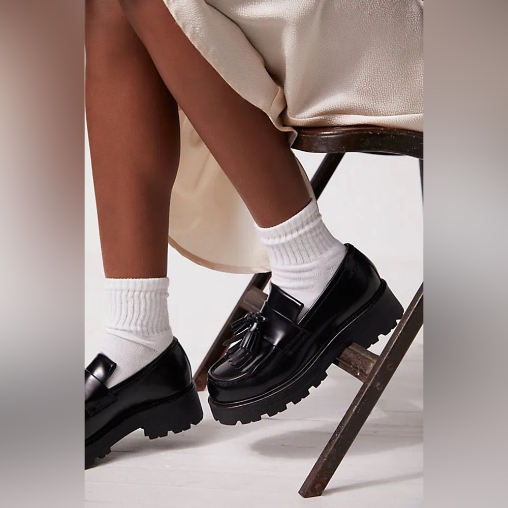 Vagabond Cosmo 2.0 Kiltie Tassel Patent Black Leather Platform Chunky Loafers